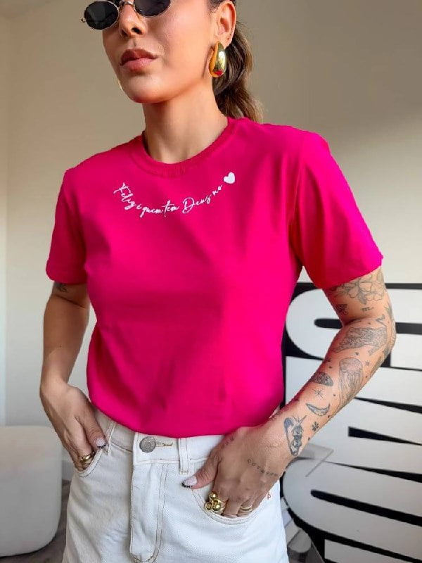 FELIZ QUEM TEM DEUS -COR ROSA 