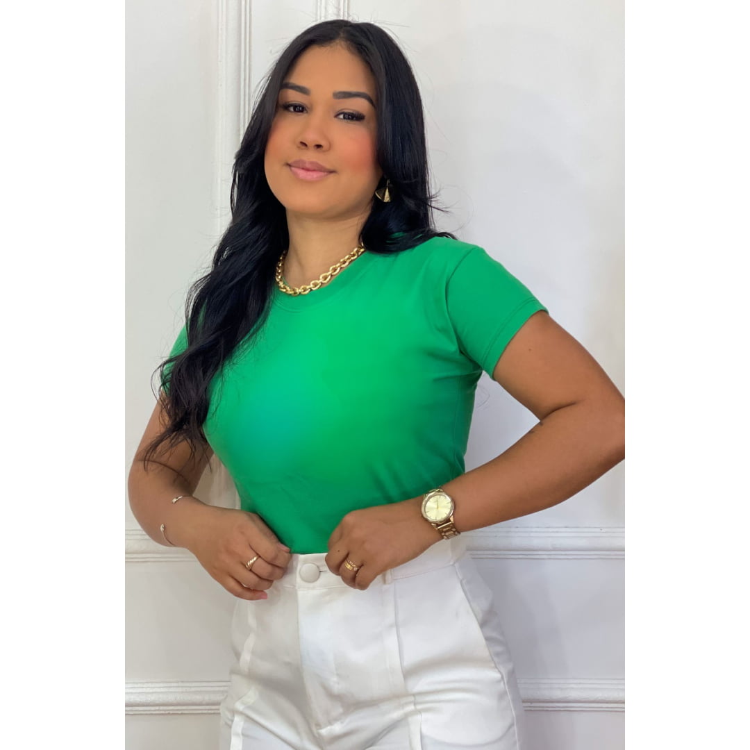 BÁSICA ALGODÃO 30.1 PENTEADO (GOLA V) - VERDE LIMÃO BÁSICA ALGODÃO 30.1 PENTEADO (GOLA V) - VERDE LIMÃO