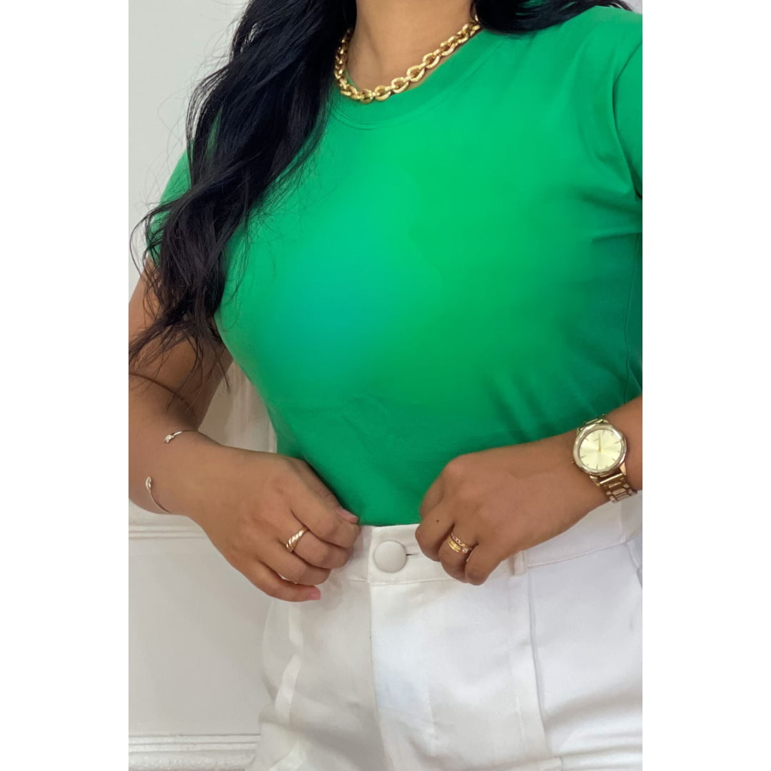 BÁSICA ALGODÃO 30.1 PENTEADO (GOLA V) - VERDE LIMÃO