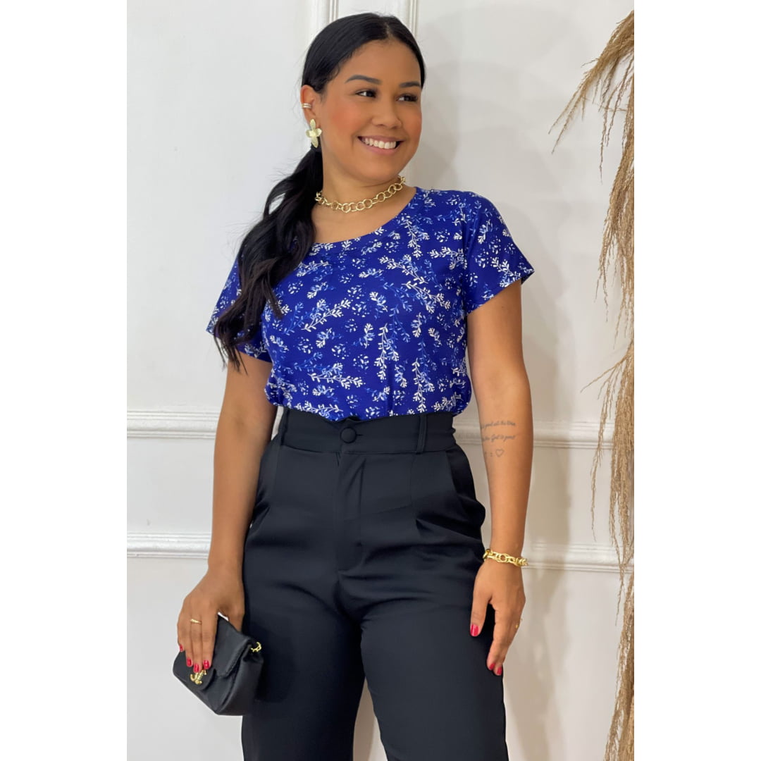 BLUSA FLORAL AZUL - VISCOLYCRA 