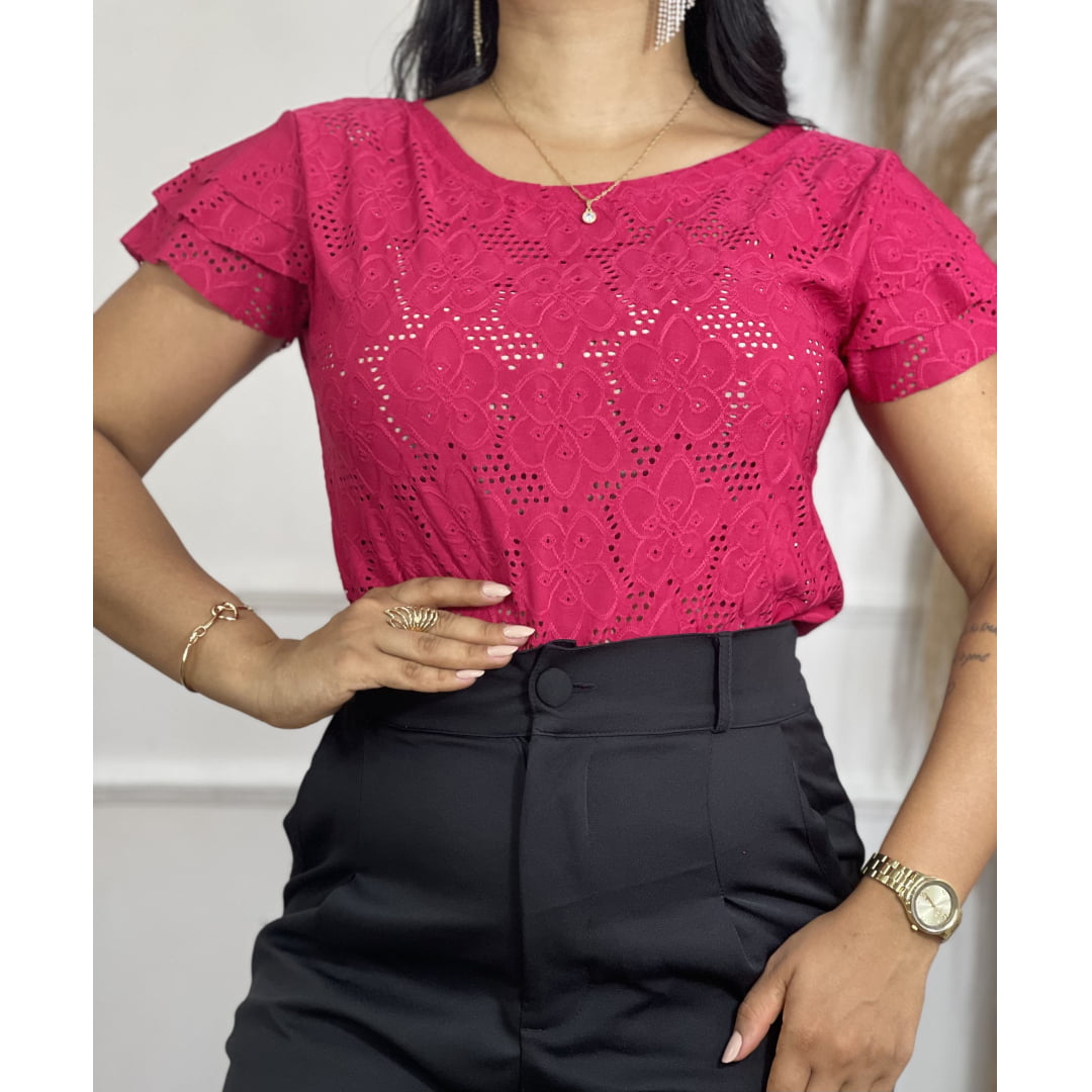 BLUSA LAISE MANGA BABADO - COR PINK BLUSA LAISE MANGA BABADO - COR PINK