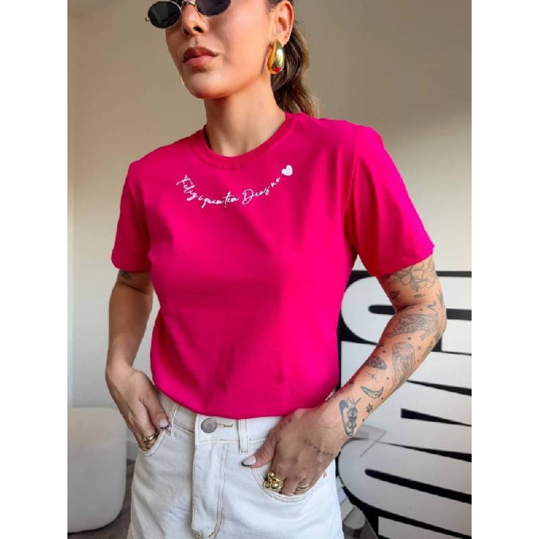 FELIZ QUEM TEM DEUS -COR ROSA 